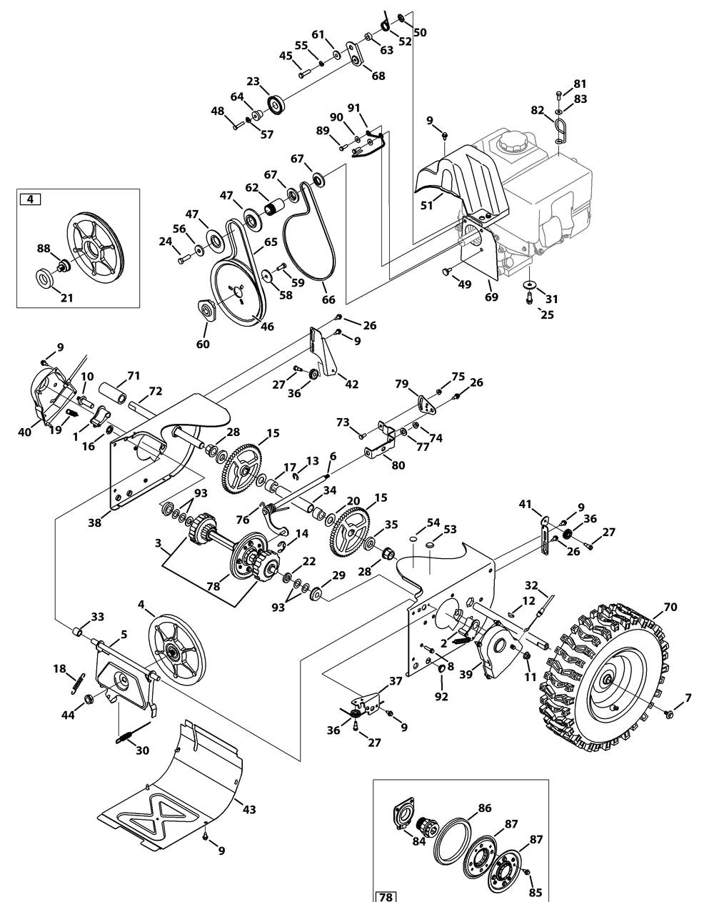 Drive System Diagram and Parts List for 2X524SWE (31AM53TR756-31BM53TR709-31BM53TR710)(2014) Cub Cadet Snow Blower